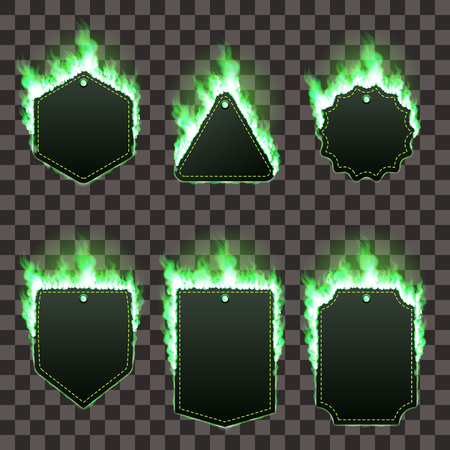 Set of six frames surrounded with green flameのイラスト素材