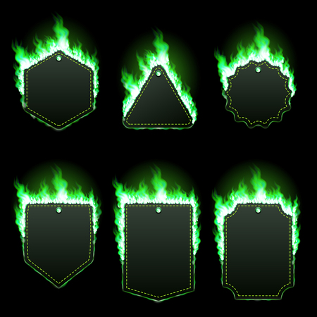 Set of six frames surrounded with green flameのイラスト素材