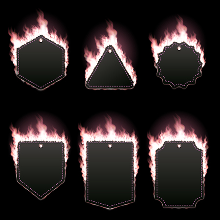 Set of six frames surrounded with pink flame.のイラスト素材