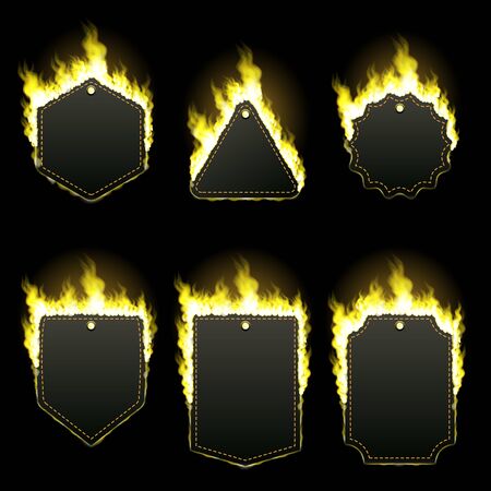 Set of six frames surrounded with yellow flameのイラスト素材