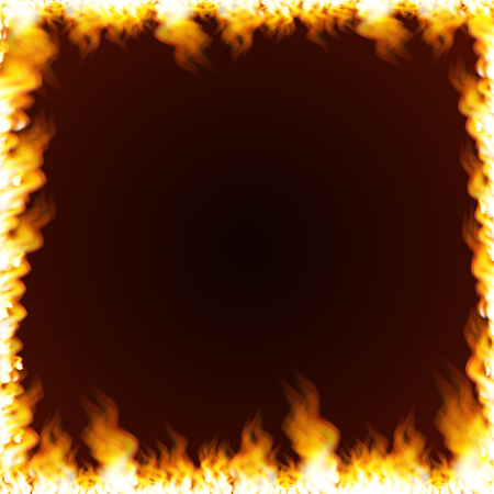 Rectangular frame with text space surrounded with realistic flame isolated on background. Burning fire light effect.のイラスト素材