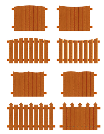 Wooden fences sections of different forms isolated on white background.のイラスト素材