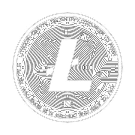 Crypto currency black coin with black lackered litecoin symbol on obverse isolated on white background. Vector illustration. Use for logos, print products, page and web decor or other design.のイラスト素材