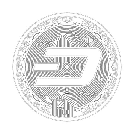 Crypto currency black coin with black lacquered dash symbol on obverse isolated on white background.のイラスト素材
