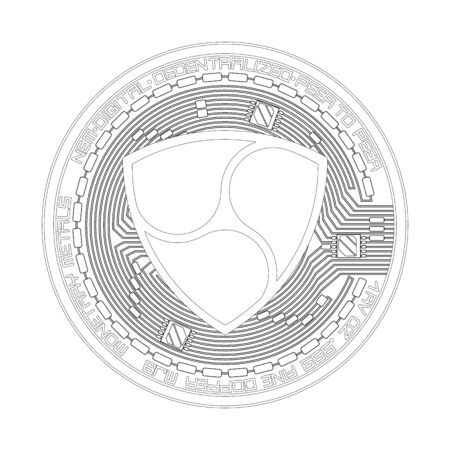 Crypto currency black coin with black lackered nem symbol on obverse isolated on white background. Vector illustration. Use for logos, print products, page and web decor or other design.のイラスト素材