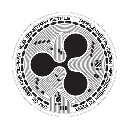 Crypto currency black coin with black lackered ripple symbol on obverse isolated on white background. Vector illustration. Use for logos, print products, page and web decor or other design.のイラスト素材
