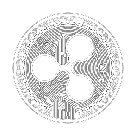 Crypto currency black coin with black lackered ripple symbol on obverse isolated on white background. Vector illustration. Use for logos, print products, page and web decor or other design.のイラスト素材