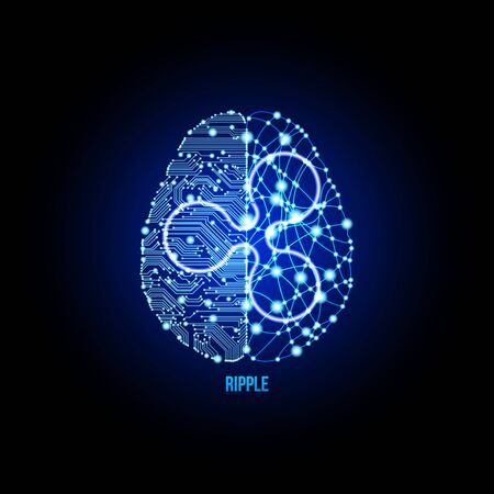 Crypto currency ripple on brain background on black background. Vector illustration. Use for logos, print products, page and web decor or other design.のイラスト素材