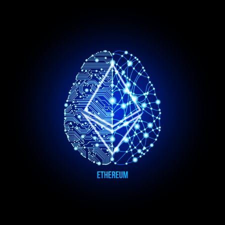 Crypto currency ethereum on brain background on black background. Vector illustration. Use for logos, print products, page and web decor or other design.のイラスト素材