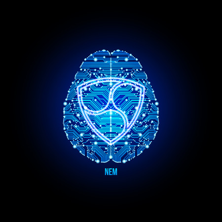 Crypto currency nem on brain background on black background. Vector illustration. Use for logos, print products, page and web decor or other design.のイラスト素材