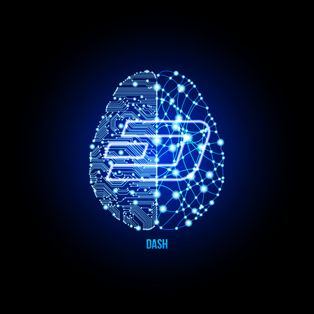 Crypto currency dash on brain background on black background. Vector illustration. Use for logos, print products, page and web decor or other design.のイラスト素材