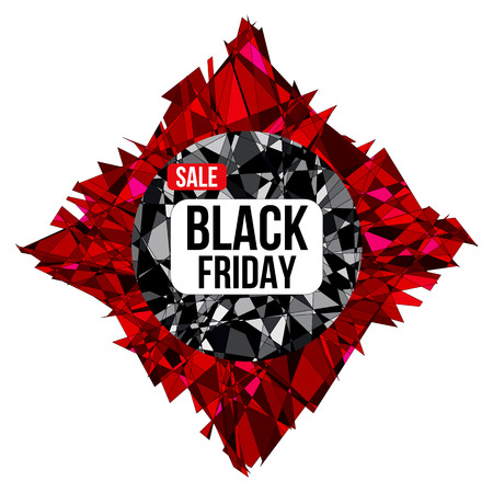Black Friday sale design poster on shattered background created from intersected lines and painted in different shades of black and red. Concept for your design.のイラスト素材