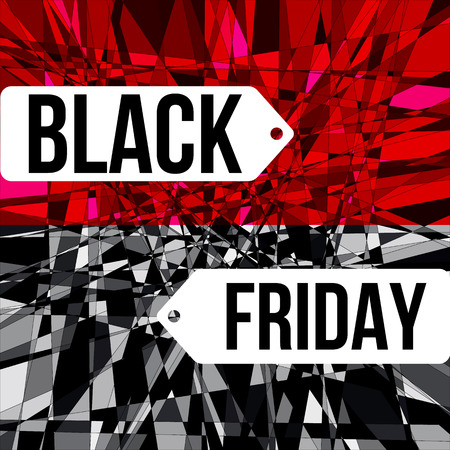 Black Friday sale design poster on shattered background created from intersected lines and painted in different shades of black and red. Concept for your design.のイラスト素材