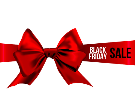 Black Friday sale design poster on a red bow isolated on white backgroundのイラスト素材
