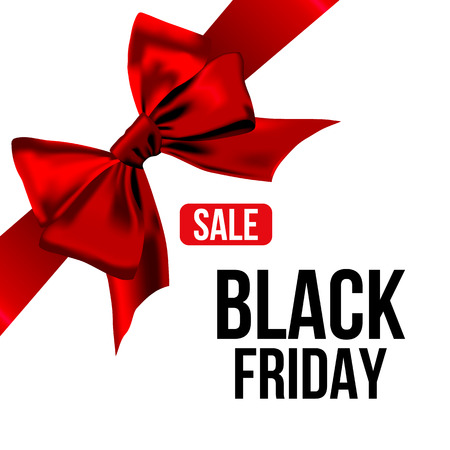 Black Friday sale design poster with a red bow isolated on white background.のイラスト素材