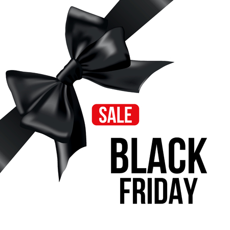 Black Friday sale design poster with a black bow isolated on white background.のイラスト素材