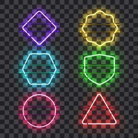 Set of realistic glowing neon frames of different colorsのイラスト素材