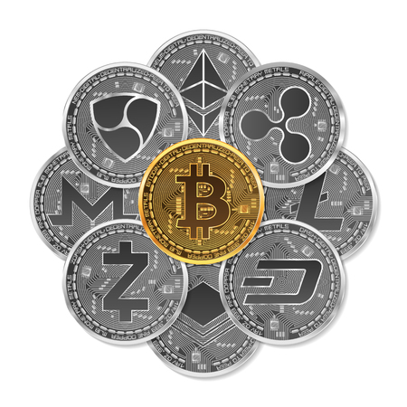 Set of gold and silver coins icon.のイラスト素材