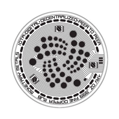 Cryptocurrency black coin with black iota symbol on obverse isolated on white background.のイラスト素材