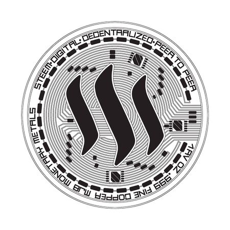 Crypto currency black coin with black steem symbol on obverse isolated on white background. Vector illustration.のイラスト素材