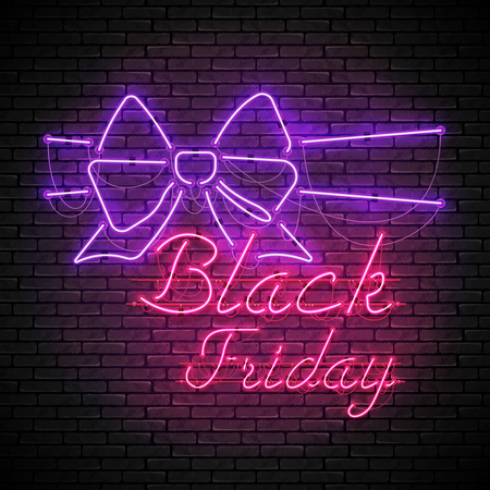 BLACK FRIDAY red neon sign with purple bowのイラスト素材