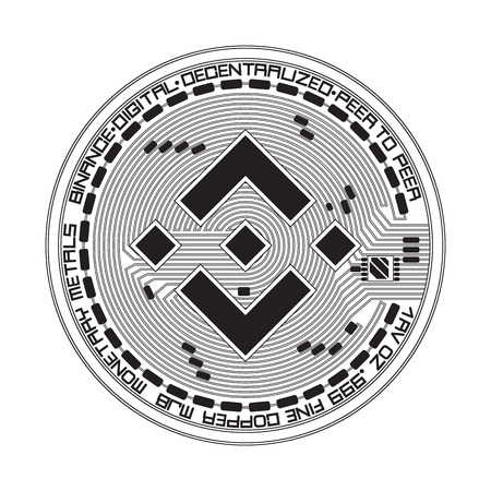 Crypto currency black coin with black binance symbol on obverse isolated on white background. Vector illustration. Use for logos, print products, page and web decor or other design.のイラスト素材