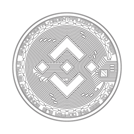 Crypto currency black coin with black binance symbol on obverse isolated on white background. Vector illustration. Use for logos, print products, page and web decor or other design.のイラスト素材