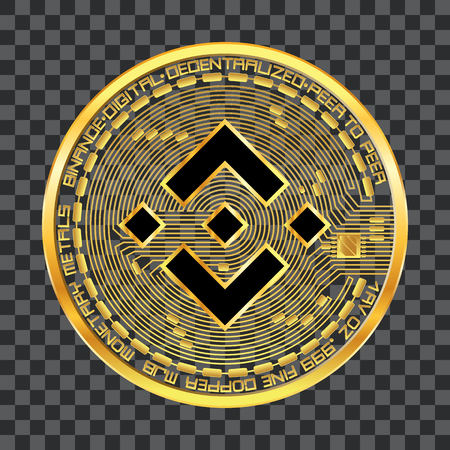 Crypto currency golden coin with black lackered binance symbol on obverse isolated on transparent background. Vector illustration. Use for logos, print products, web decor or other design.のイラスト素材