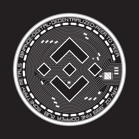 Crypto currency black coin with black binance symbol on obverse isolated on white background. Vector illustration. Use for logos, print products, page and web decor or other design.のイラスト素材