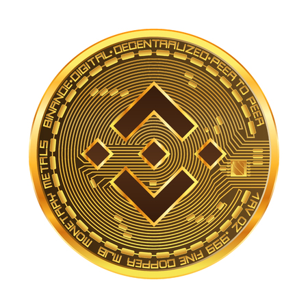 Crypto currency golden coin with binance symbol on obverse isolated on black background. Vector illustration. Use for logos, print products, page and web decor or other design.のイラスト素材