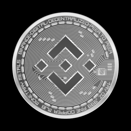 Crypto currency silver coin with silver binance symbol on obverse isolated on black background. Vector illustration. Use for logos, print products, page and web decor or other design.のイラスト素材