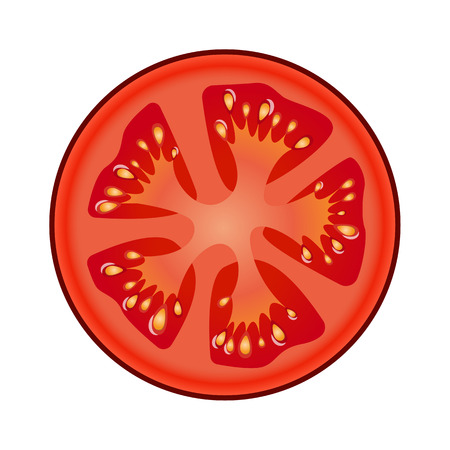 Fresh red tomato slice with shadows and highlights isolated on white background top view.のイラスト素材