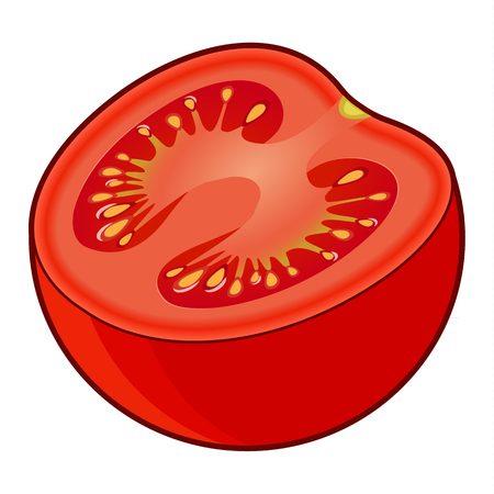 Fresh red tomato half with shadows and highlights isolated on white background top view.のイラスト素材