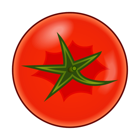 Fresh red tomato with green stem with shadows and highlights isolated on white background top view.のイラスト素材