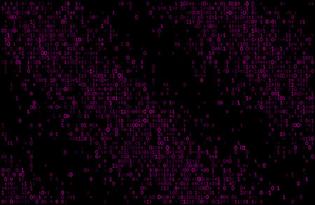Vibrant fuchsia and magenta digits surge across a deep midnight void. This wide digital tapestry...