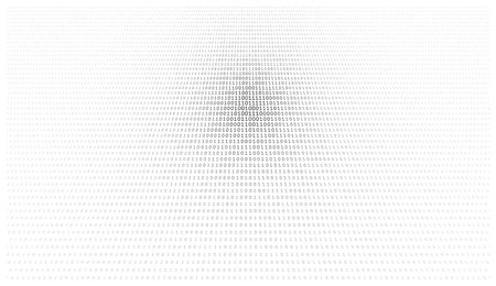A dynamic digital composition featuring binary code that transitions from a dense foreground to a...