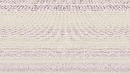 A clean, minimalist composition of binary digits flowing in a structured grid. This elegant...