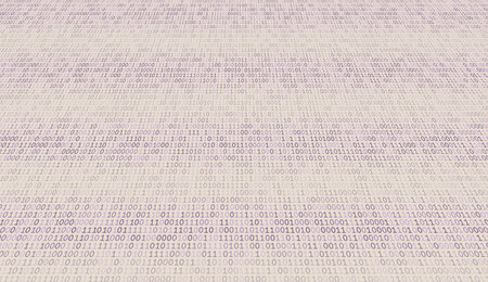 A vast, uniform plane of binary digits stretches toward a digital horizon. This composition...