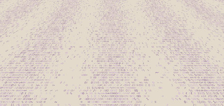 A sprawling landscape of binary characters ebbs and flows across a serene colored field. The...