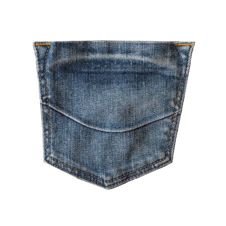 Blue jeans back pocket isolated on white background. Denim fashion, pocket design. Closeupの写真素材