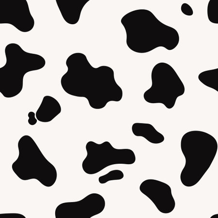 Vector seamless pattern of cow skin. Animal skin template. black and white spotted cow textureのイラスト素材