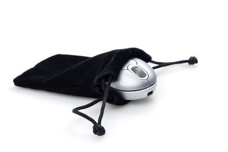 Portable Mouse and Bag Isolated over Whiteの写真素材