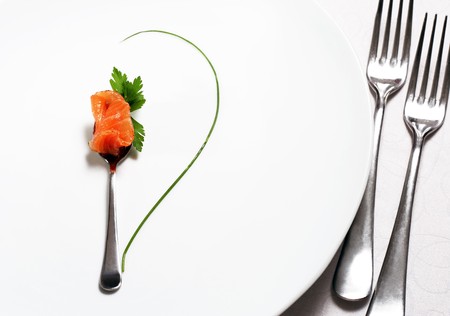Food Still Life Flatware, Fish and Green. Abstract Flowerの写真素材