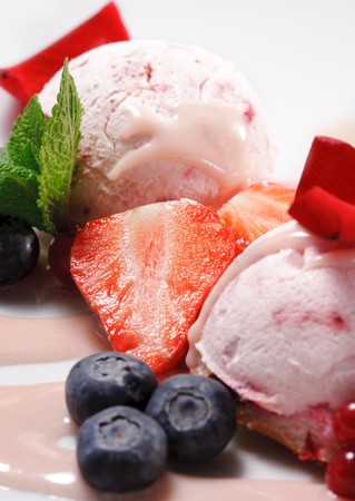 Fruit Mousse with Mint and Fresh Berriesの写真素材