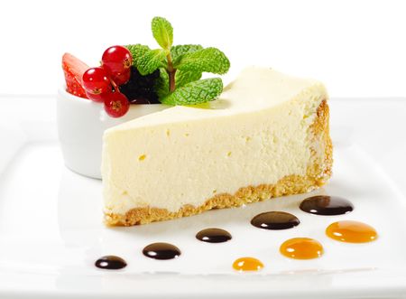 Dessert - Cheesecake with Fresh Berries Bowl and Green Mintの写真素材