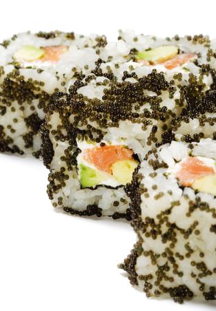 Japanese Cuisine - Salmon Sushi Roll woth Caviar and Vegetableの写真素材