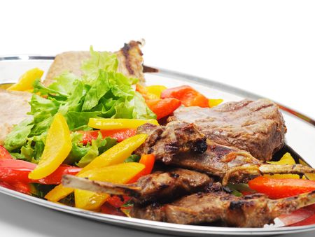 BBQ Meat with Vegetables and Greensの写真素材