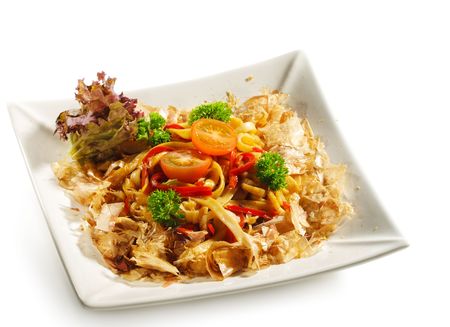 Japanese Cuisine - Noodles with Salmon and Shrimp Meatの写真素材