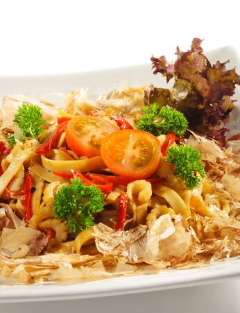 Japanese Cuisine - Noodles with Salmon and Vegetableの写真素材