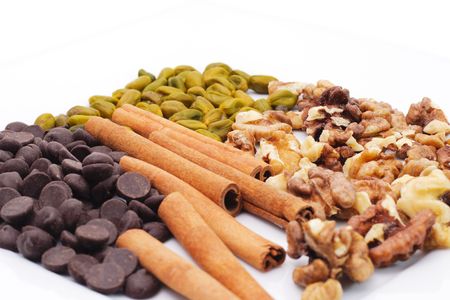 Nuts and Chocolate Plate with Cinnamonの写真素材